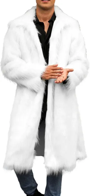 Mens Winter Warm Leopard Faux Fur Long Length Luxury Outerwear Coat Jacket