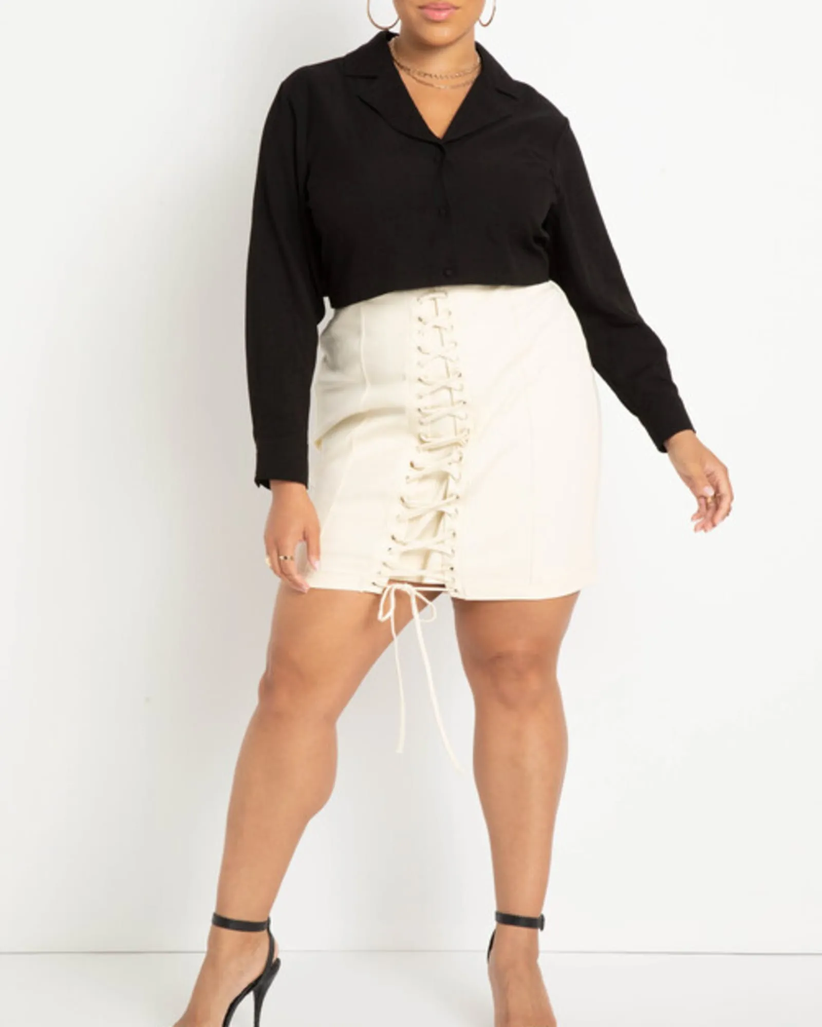 Mickey Laceup Detail Mini Skirt | Buttercream