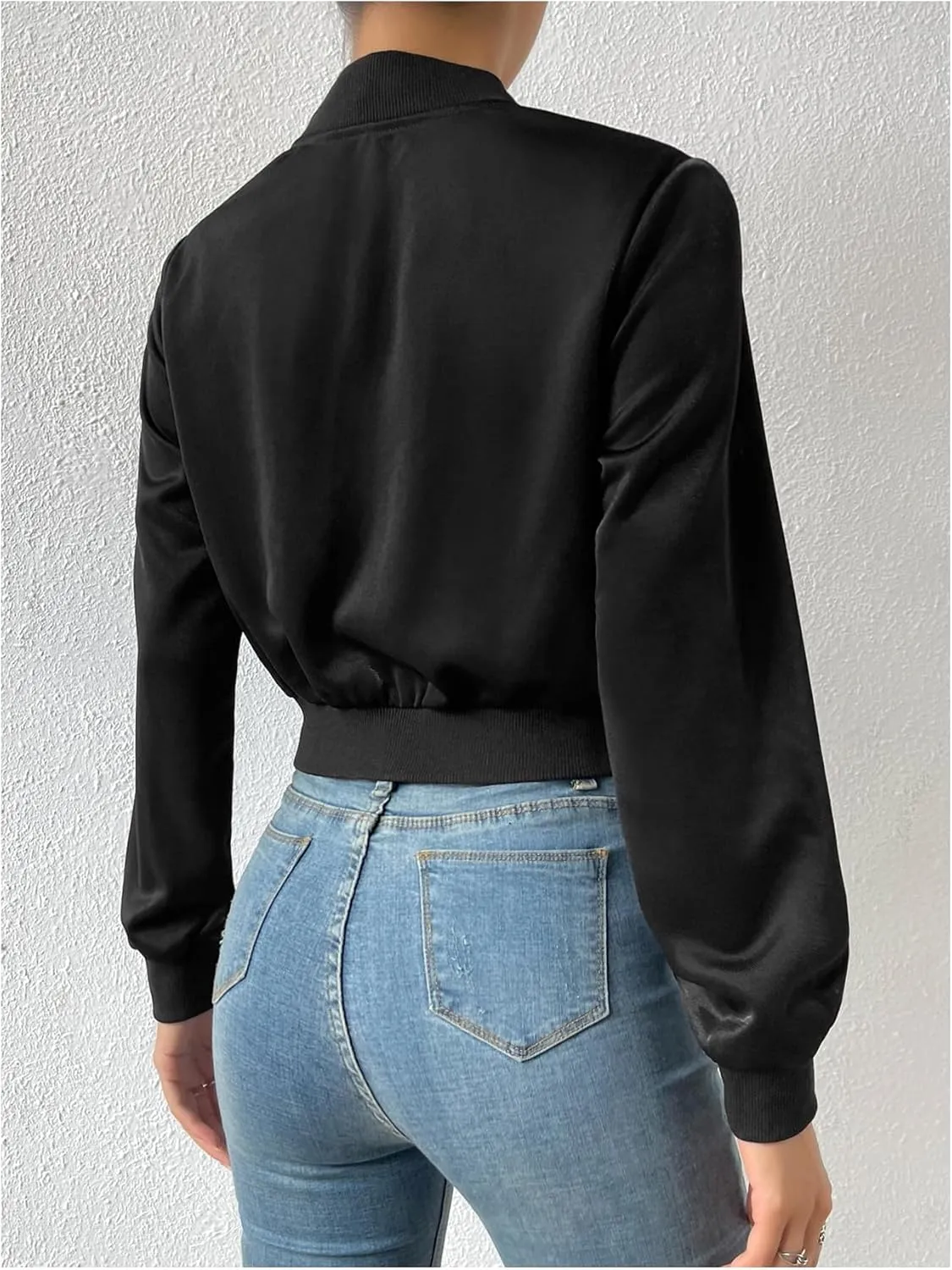 Milumia Women's Casual Long Sleeve Zip Up Crop Bomber Jacket Casual Outerwear