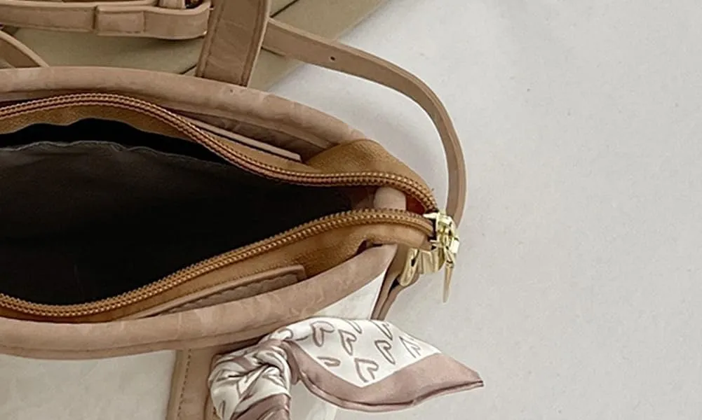 Molodo Small Crossbody Bags for Women Versatile Vegan Leather Shoulder Bag Bucket Bag with Scarf Decoration