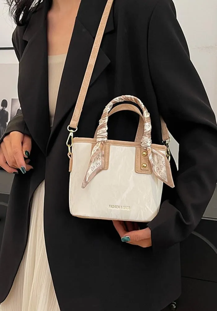 Molodo Small Crossbody Bags for Women Versatile Vegan Leather Shoulder Bag Bucket Bag with Scarf Decoration