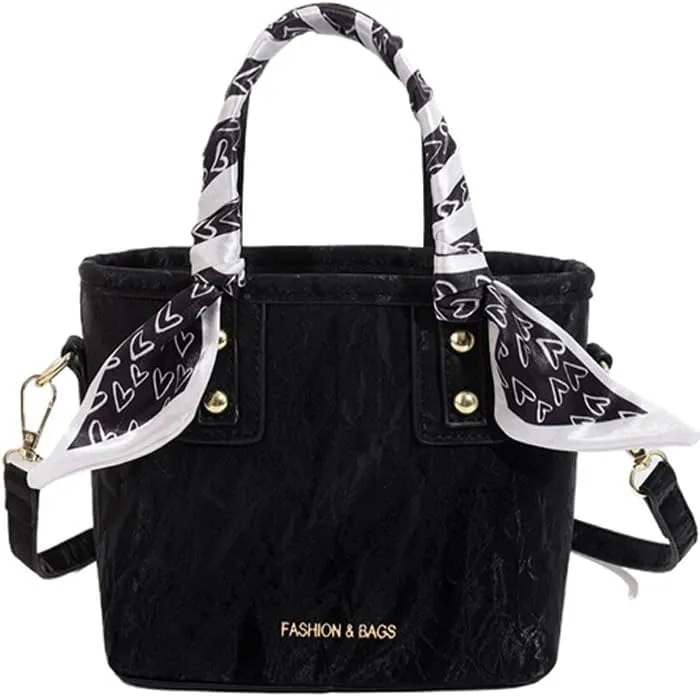 Molodo Small Crossbody Bags for Women Versatile Vegan Leather Shoulder Bag Bucket Bag with Scarf Decoration