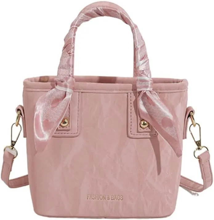Molodo Small Crossbody Bags for Women Versatile Vegan Leather Shoulder Bag Bucket Bag with Scarf Decoration