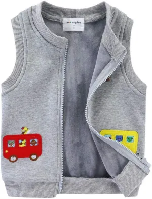 Mud Kingdom Little Boys Fleece Lined Vest Cute Cartoon Patterns Zipper Closure Sleeveless Jacket Thick Warm Outerwear