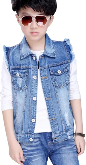 NABER Kids Boys' Fashion Sleeveless Outerwear Denim Jacket Vest Age 4-13 Years