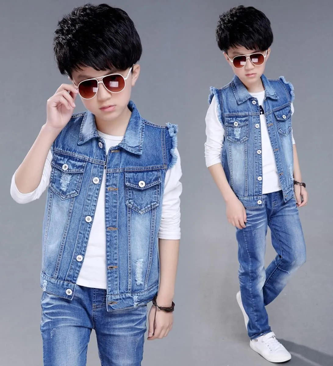 NABER Kids Boys' Fashion Sleeveless Outerwear Denim Jacket Vest Age 4-13 Years