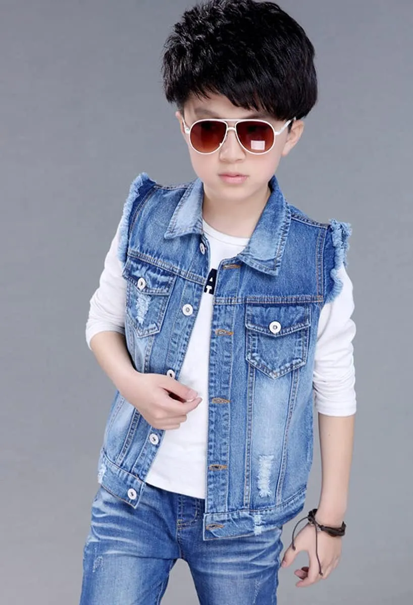 NABER Kids Boys' Fashion Sleeveless Outerwear Denim Jacket Vest Age 4-13 Years
