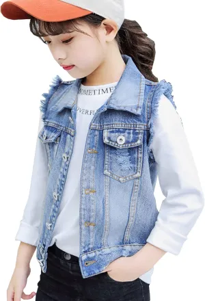 NABER Kids Girls' Fashion Sleeveless Outerwear Denim Jacket Vest Age 4-13 Years