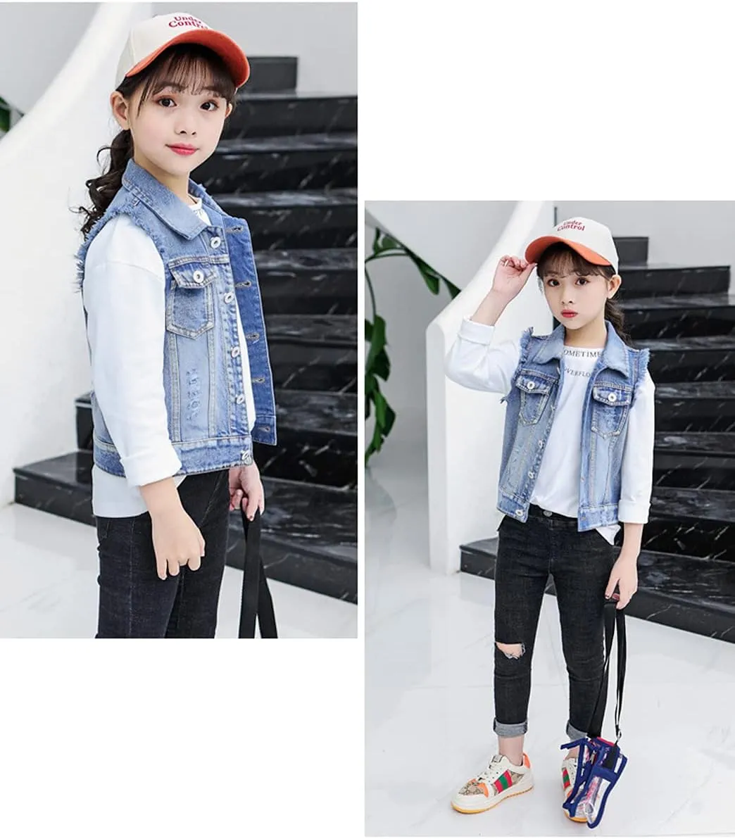 NABER Kids Girls' Fashion Sleeveless Outerwear Denim Jacket Vest Age 4-13 Years