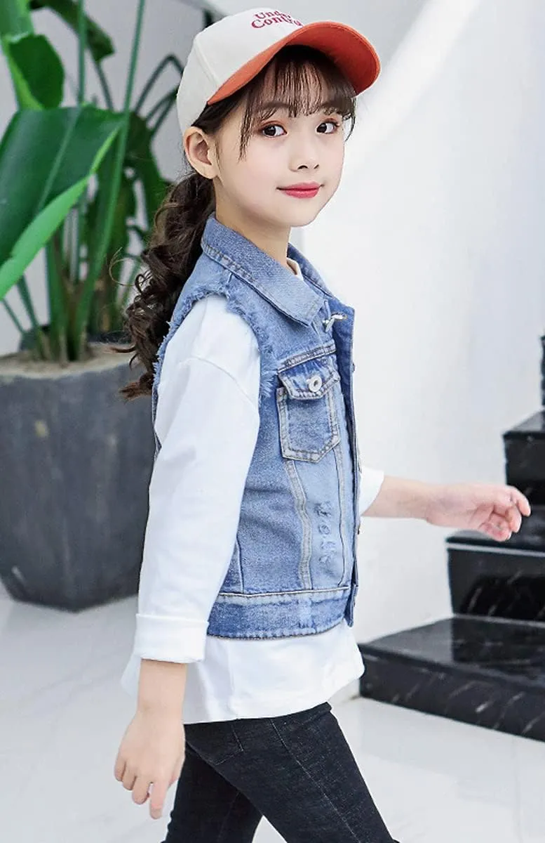 NABER Kids Girls' Fashion Sleeveless Outerwear Denim Jacket Vest Age 4-13 Years