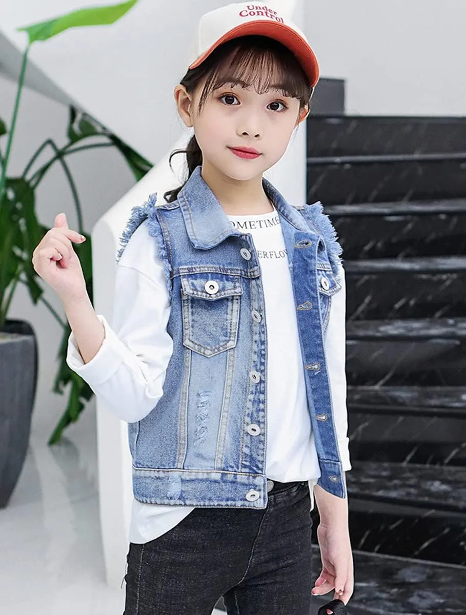 NABER Kids Girls' Fashion Sleeveless Outerwear Denim Jacket Vest Age 4-13 Years