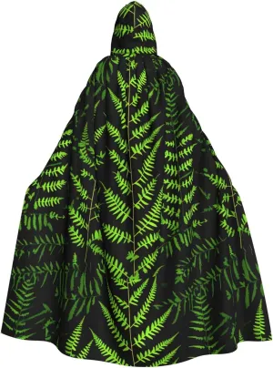 natural plant silhouette fern leaf Print Versatile Hooded Cloak Halloween Cloak Total Cosplay Parties Festivals Hooded Cloak
