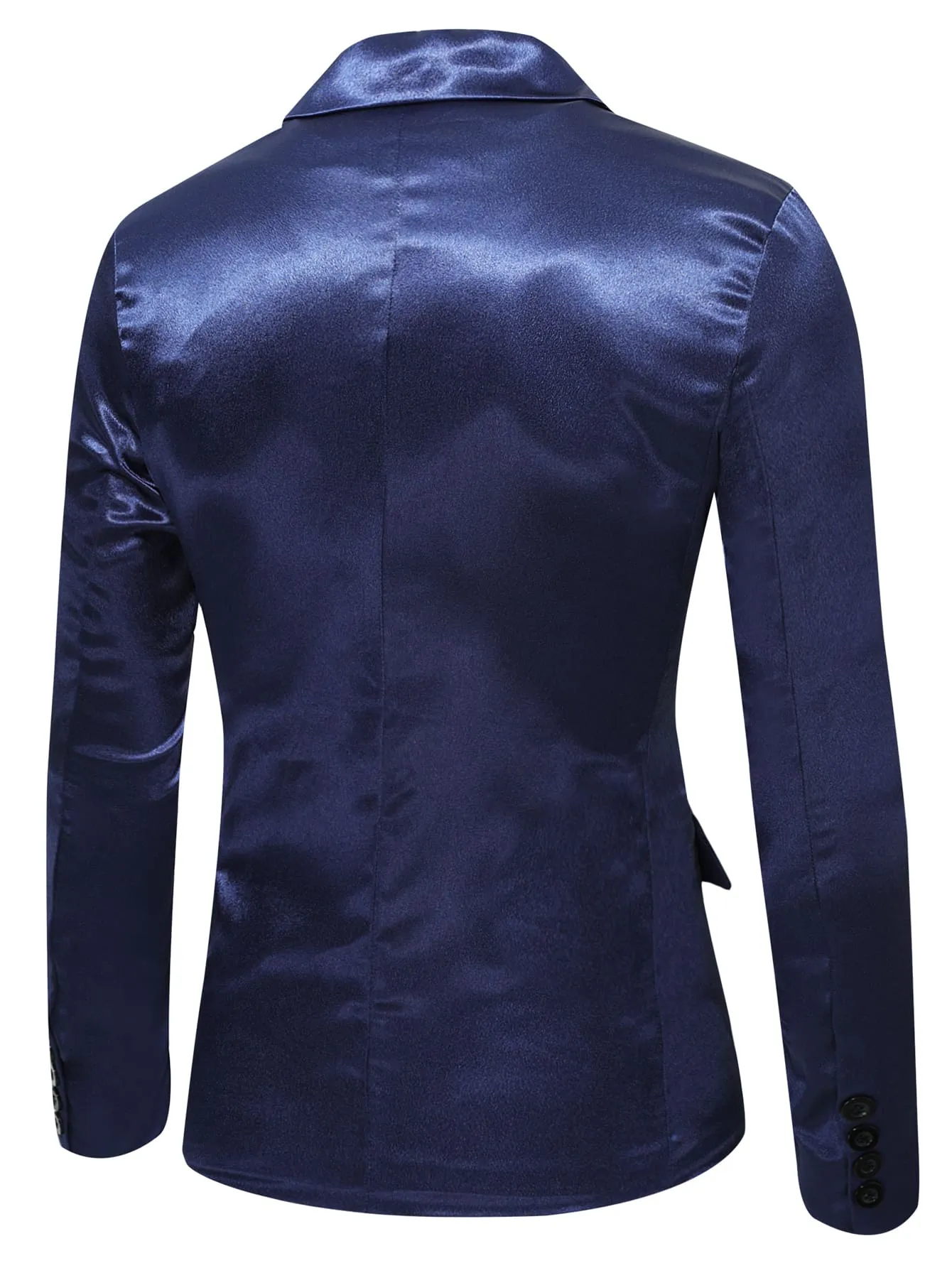 Navy Blue Single Breasted Lapel Neck Flap Detail Blazer