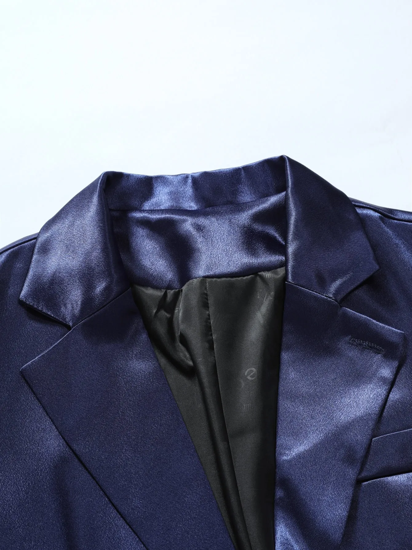 Navy Blue Single Breasted Lapel Neck Flap Detail Blazer