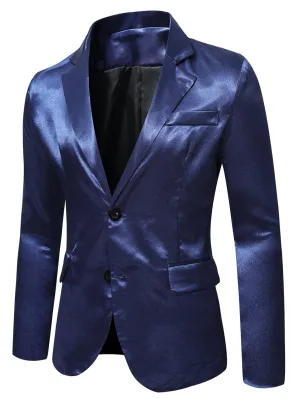 Navy Blue Single Breasted Lapel Neck Flap Detail Blazer