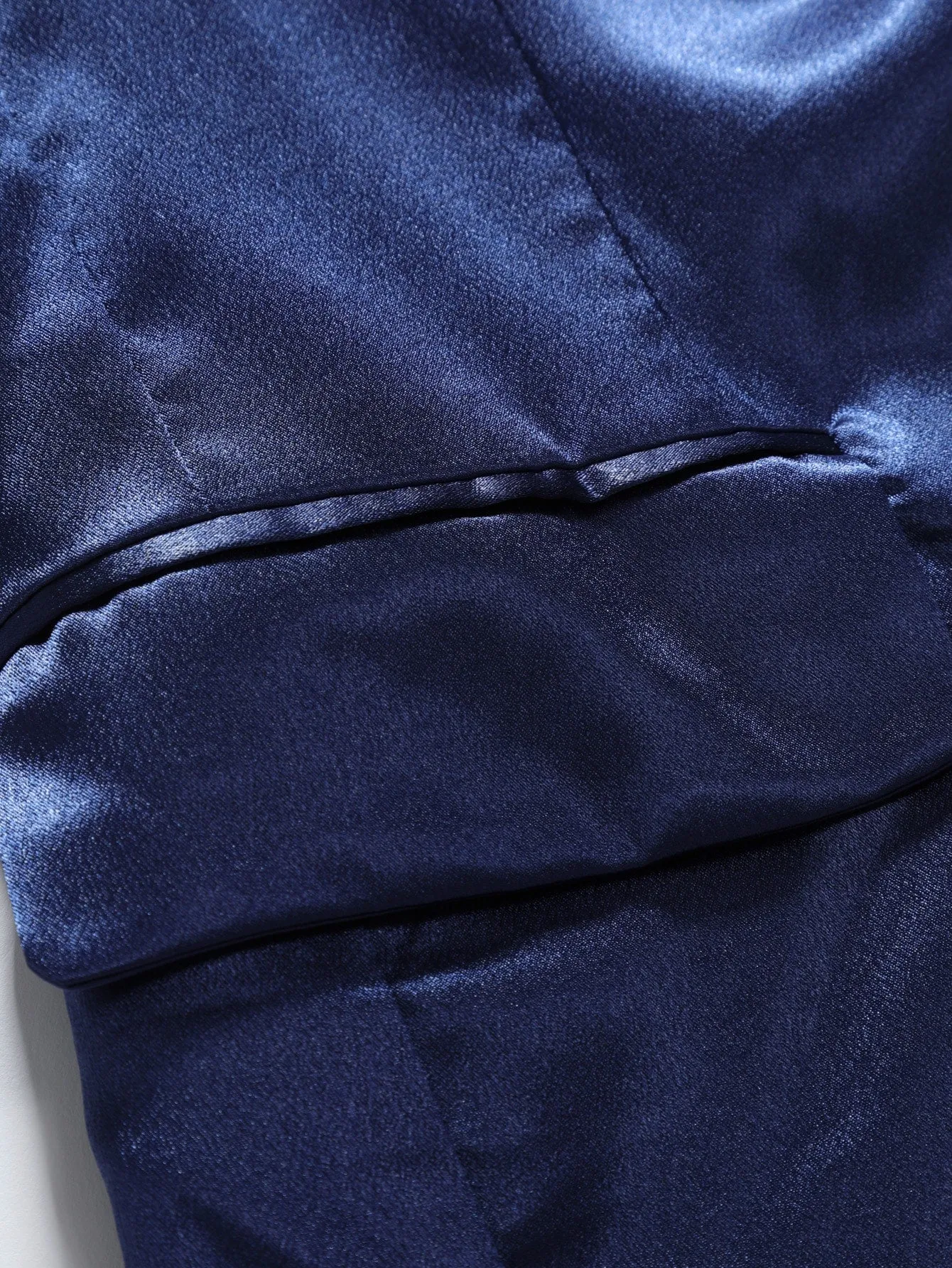 Navy Blue Single Breasted Lapel Neck Flap Detail Blazer