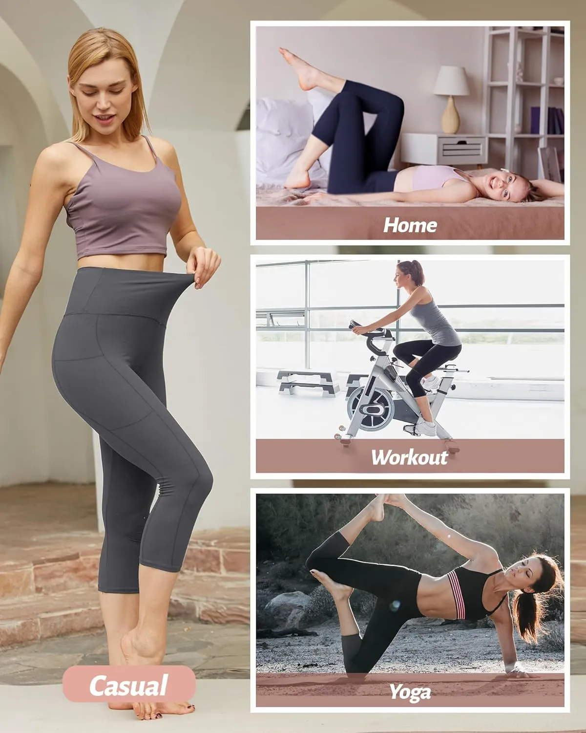 NexiEpoch 4 Pack Leggings for Women with Pockets- High Waisted Tummy Control for Workout Running Capri Yoga Pants