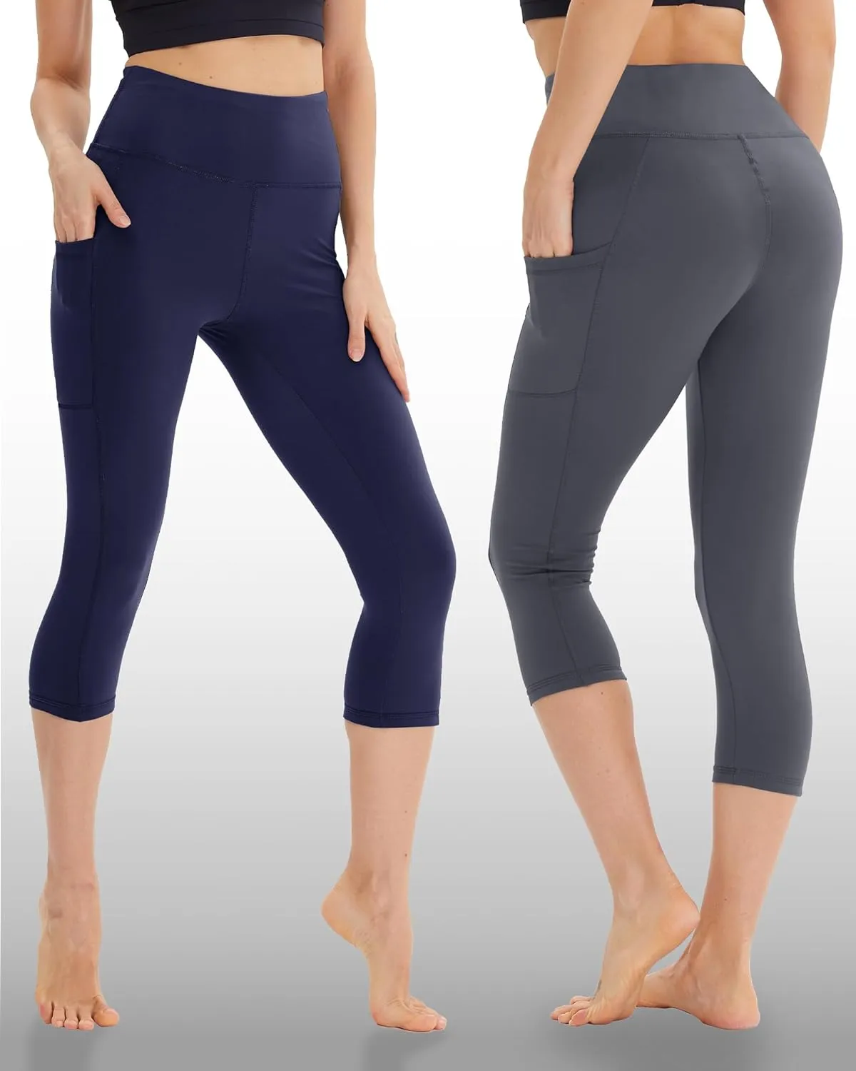 NexiEpoch 4 Pack Leggings for Women with Pockets- High Waisted Tummy Control for Workout Running Capri Yoga Pants