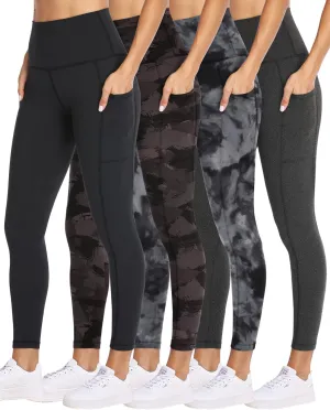 NexiEpoch 4 Pack Leggings for Women with Pockets- High Waisted Tummy Control for Workout Running Capri Yoga Pants