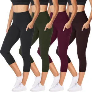 NexiEpoch 4 Pack Leggings for Women with Pockets- High Waisted Tummy Control for Workout Running Capri Yoga Pants