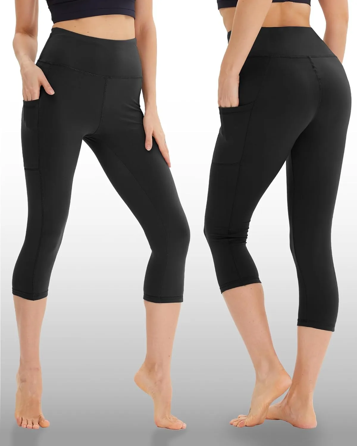 NexiEpoch 4 Pack Leggings for Women with Pockets- High Waisted Tummy Control for Workout Running Capri Yoga Pants