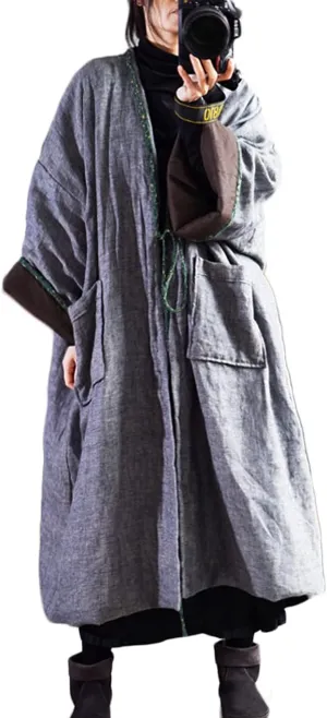 NFYM Women Vintage Trench Coat Autumn Long Sleeve Open Front Cardigan Coat Plus Size Long Jacket Overcoat Outwear