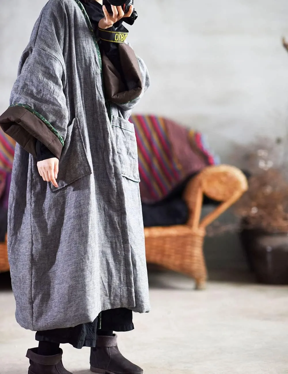 NFYM Women Vintage Trench Coat Autumn Long Sleeve Open Front Cardigan Coat Plus Size Long Jacket Overcoat Outwear