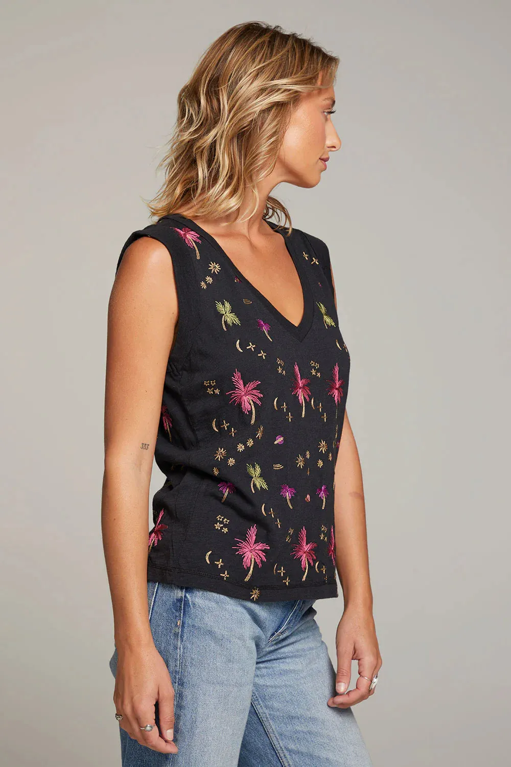 Night Palm Embroidered Tank