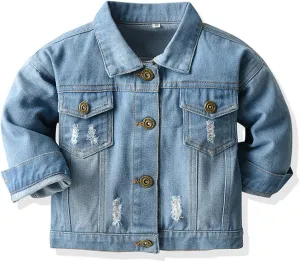 Noubeau Toddler Baby Girls Jean Jacket Kids Denim Jacket Long Sleeve Button Top Coat Casual Outerwear