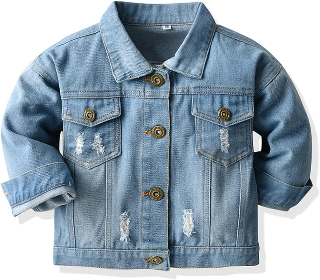 Noubeau Toddler Baby Girls Jean Jacket Kids Denim Jacket Long Sleeve Button Top Coat Casual Outerwear