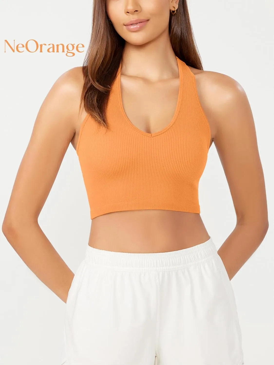 ODODOS 3-Pack Seamless Racerback Crop Tank for Women Ribbed Knit Soft Crop Tops