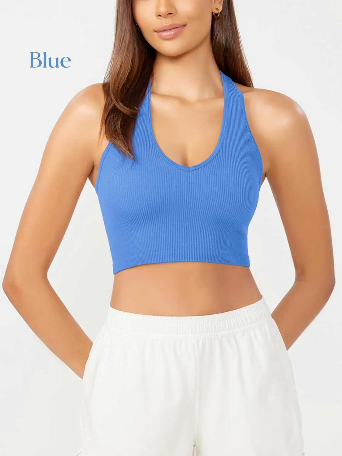 ODODOS 3-Pack Seamless Racerback Crop Tank for Women Ribbed Knit Soft Crop Tops