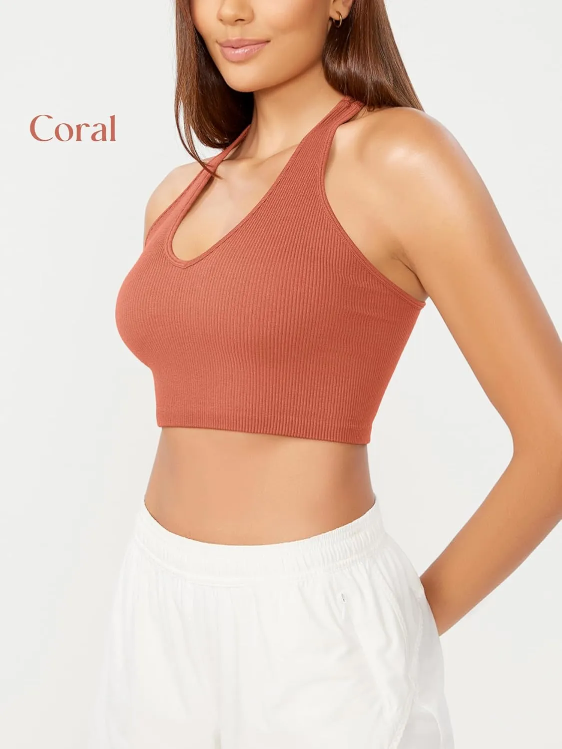ODODOS 3-Pack Seamless Racerback Crop Tank for Women Ribbed Knit Soft Crop Tops