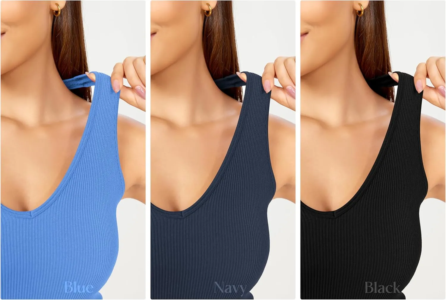 ODODOS 3-Pack Seamless Racerback Crop Tank for Women Ribbed Knit Soft Crop Tops