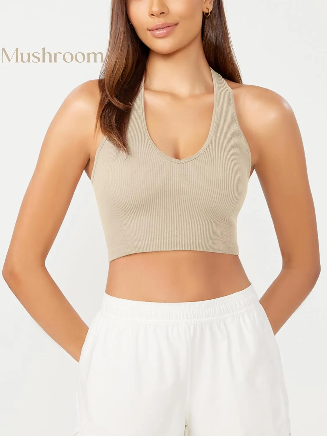 ODODOS 3-Pack Seamless Racerback Crop Tank for Women Ribbed Knit Soft Crop Tops