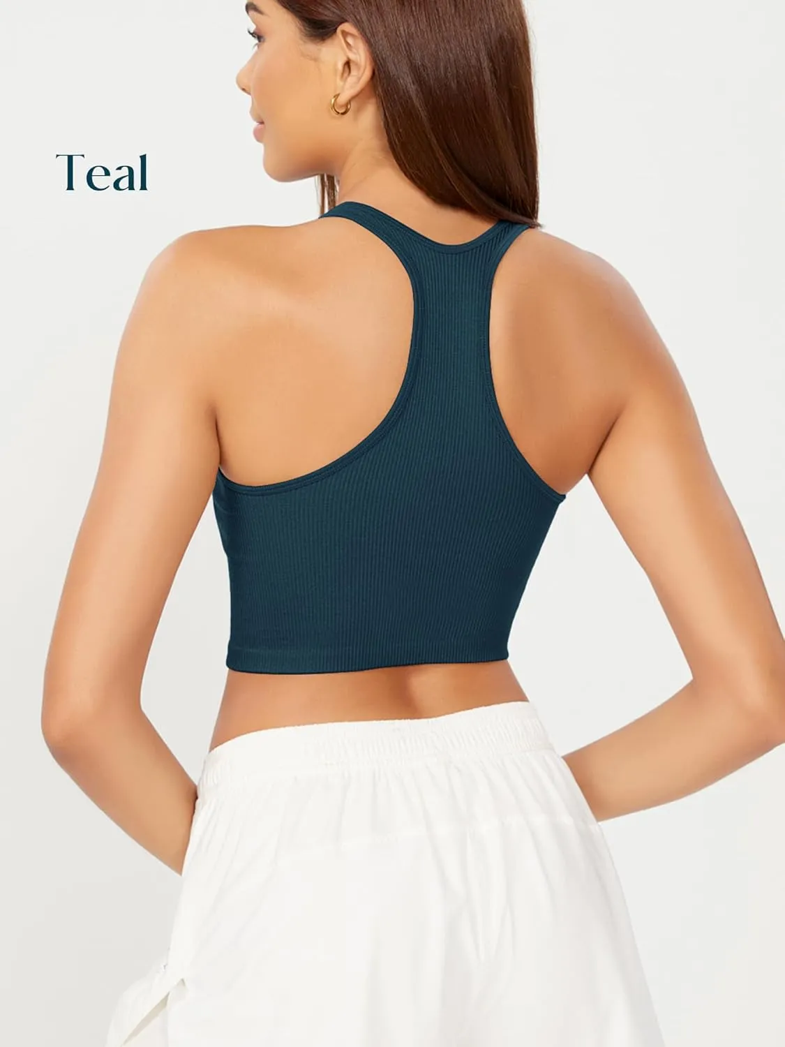 ODODOS 3-Pack Seamless Racerback Crop Tank for Women Ribbed Knit Soft Crop Tops