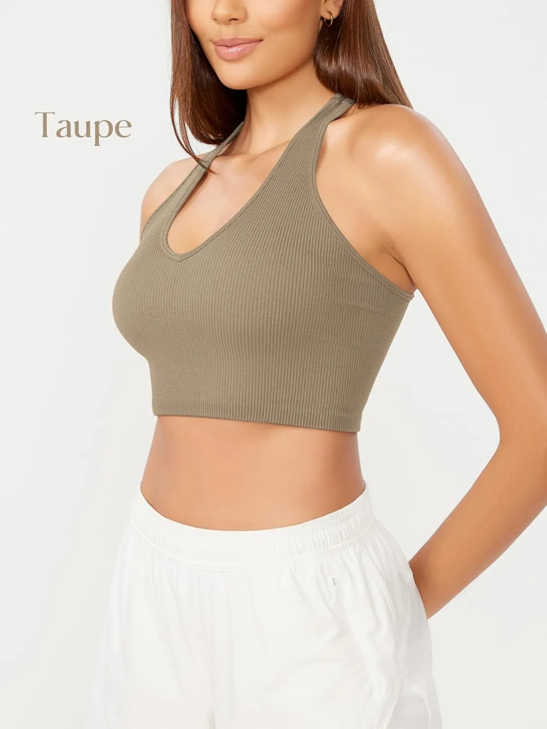 ODODOS 3-Pack Seamless Racerback Crop Tank for Women Ribbed Knit Soft Crop Tops