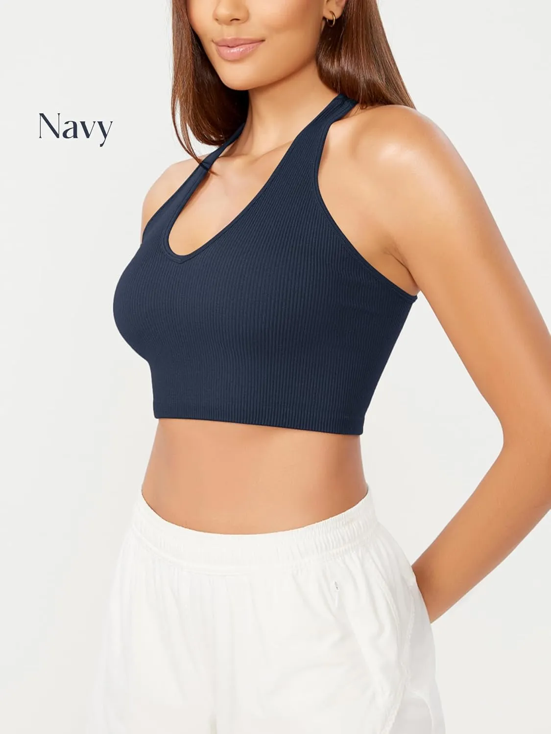 ODODOS 3-Pack Seamless Racerback Crop Tank for Women Ribbed Knit Soft Crop Tops