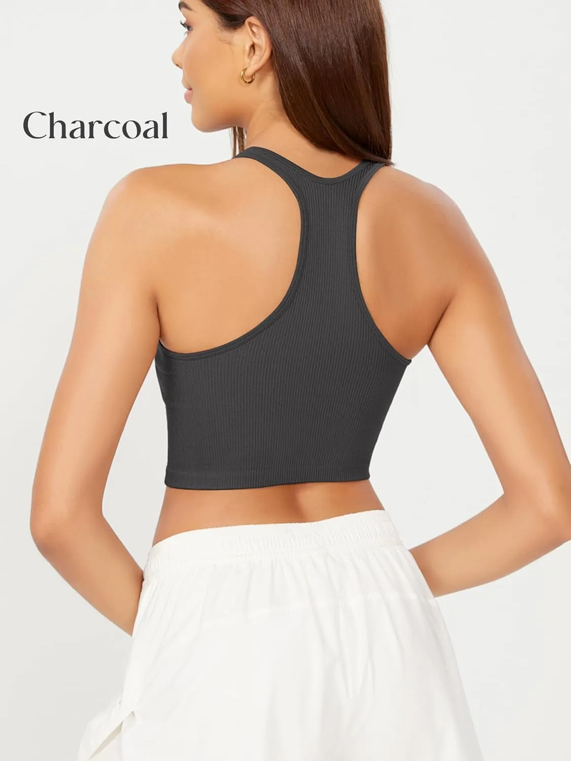 ODODOS 3-Pack Seamless Racerback Crop Tank for Women Ribbed Knit Soft Crop Tops