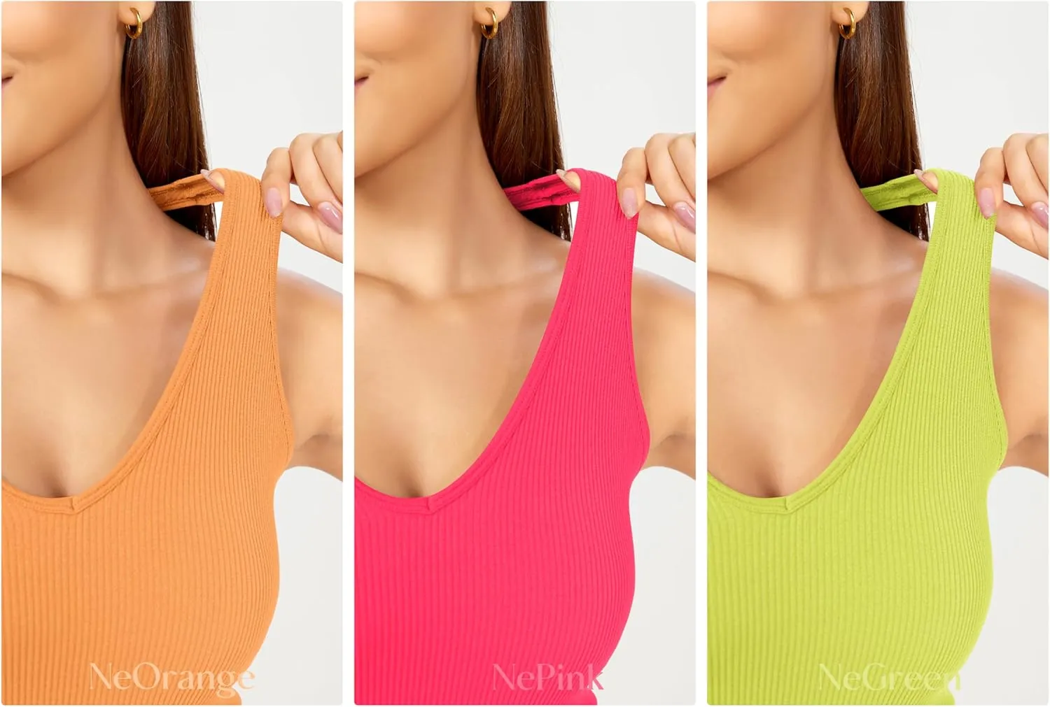 ODODOS 3-Pack Seamless Racerback Crop Tank for Women Ribbed Knit Soft Crop Tops