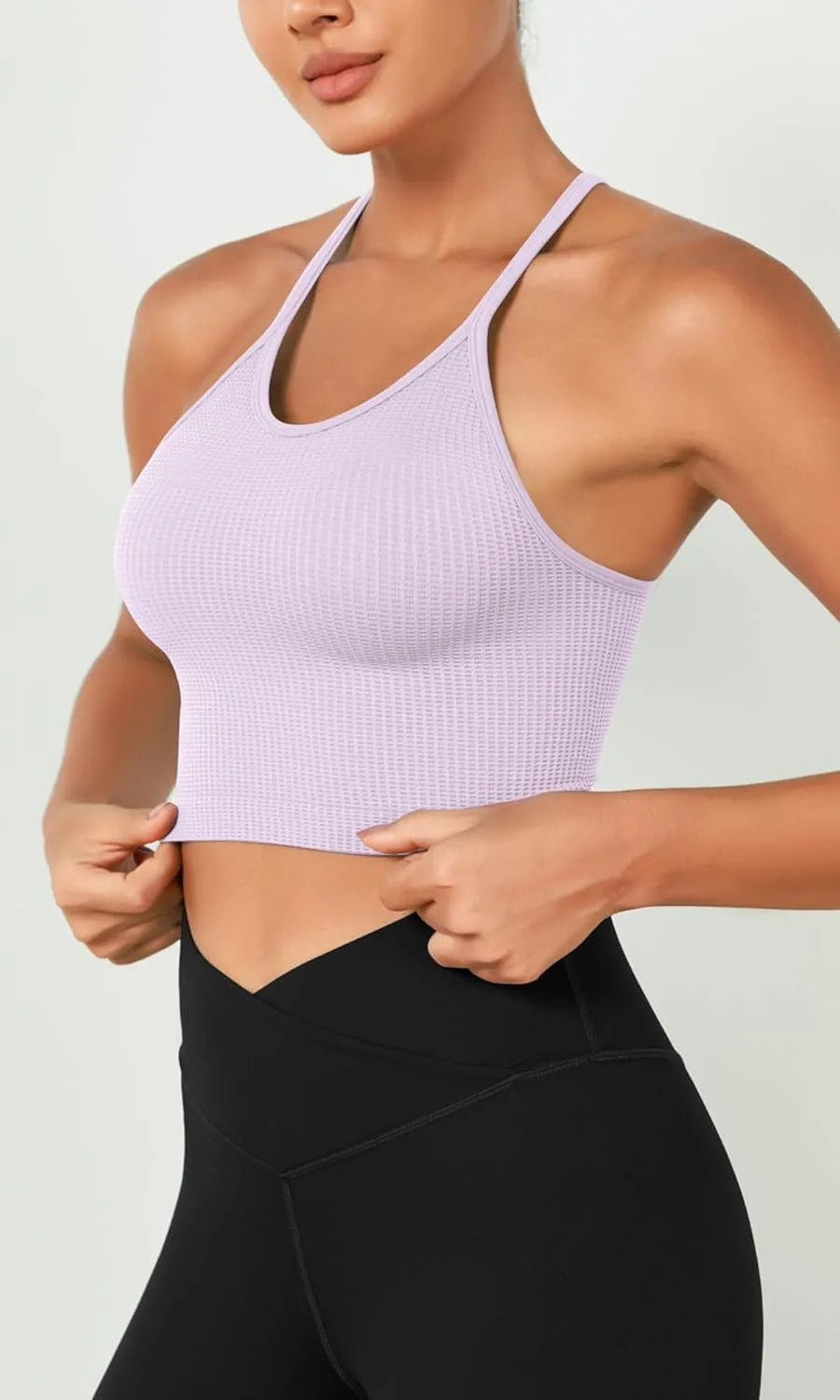 ODODOS Women's Crop 3-Pack Waffle Knit Seamless Camisole Cropped Tank Tops