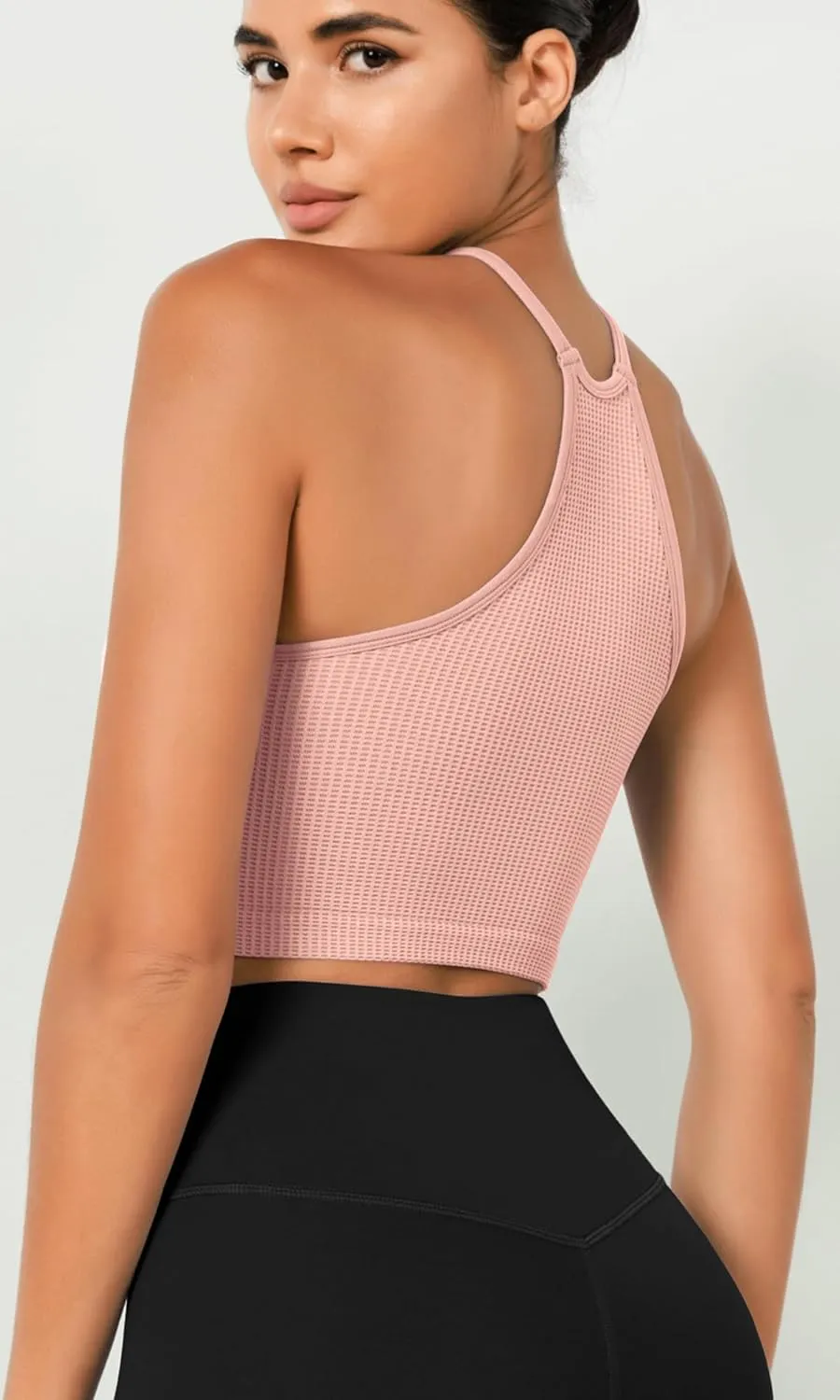 ODODOS Women's Crop 3-Pack Waffle Knit Seamless Camisole Cropped Tank Tops