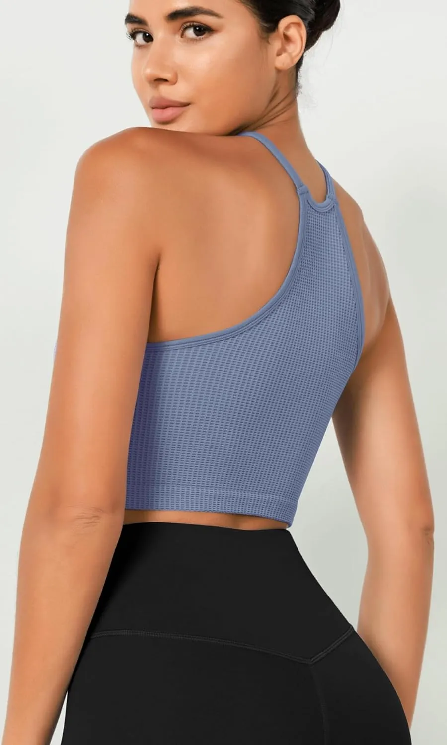 ODODOS Women's Crop 3-Pack Waffle Knit Seamless Camisole Cropped Tank Tops