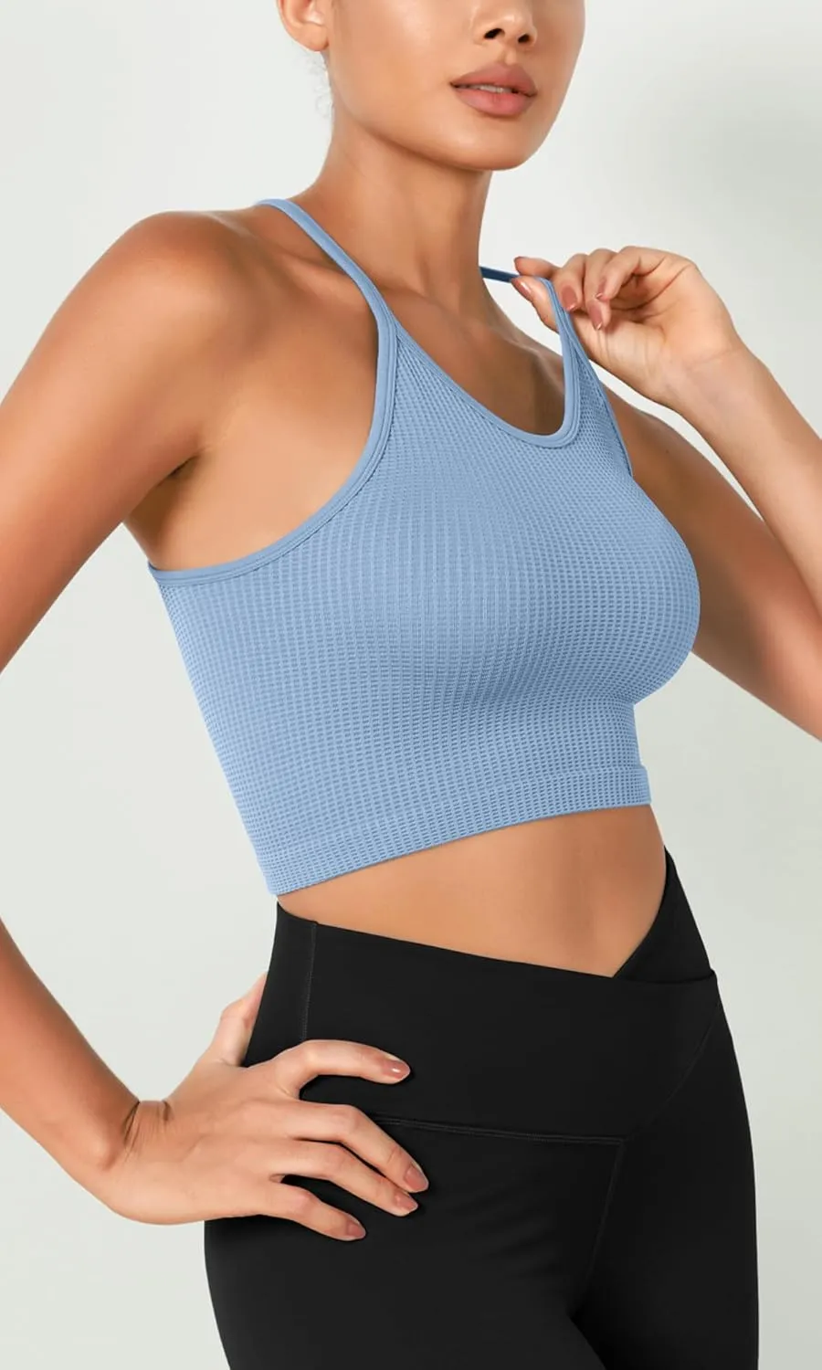 ODODOS Women's Crop 3-Pack Waffle Knit Seamless Camisole Cropped Tank Tops