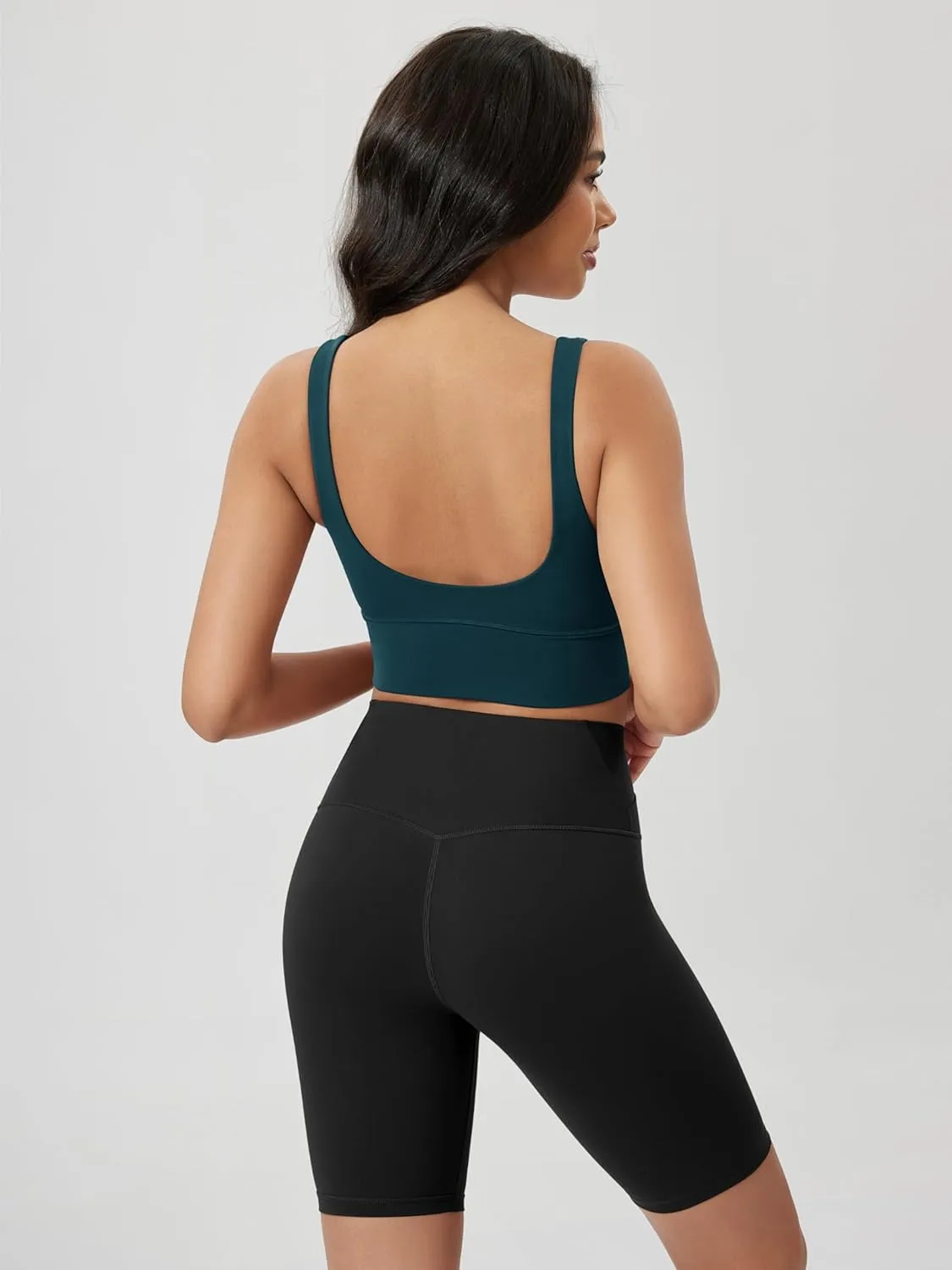 ODODOS Women's Longline U-Back Sports Bra V-Neck Padded Yoga Workout Wirefree Tank Top