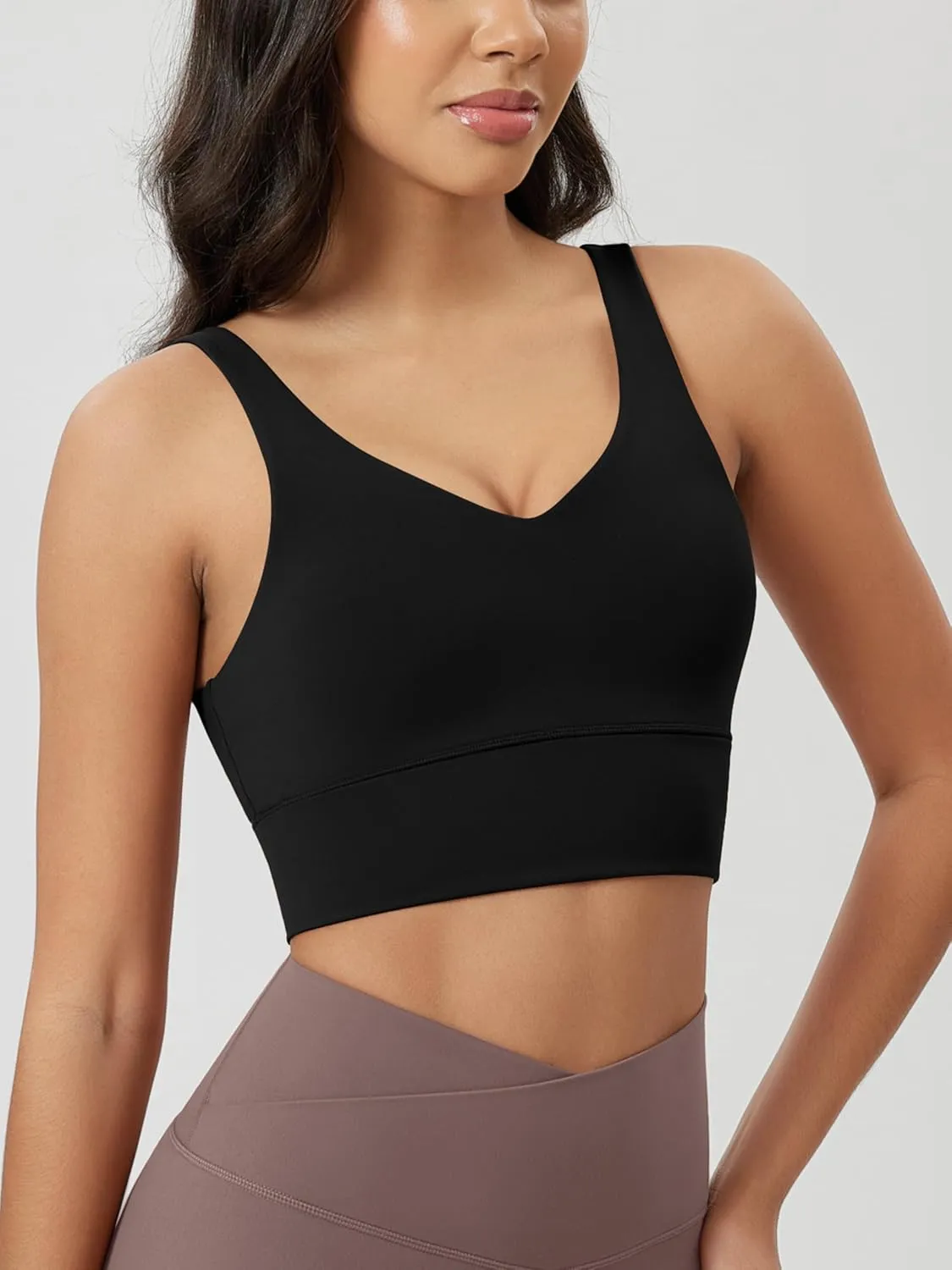 ODODOS Women's Longline U-Back Sports Bra V-Neck Padded Yoga Workout Wirefree Tank Top