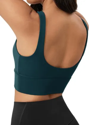ODODOS Women's Longline U-Back Sports Bra V-Neck Padded Yoga Workout Wirefree Tank Top