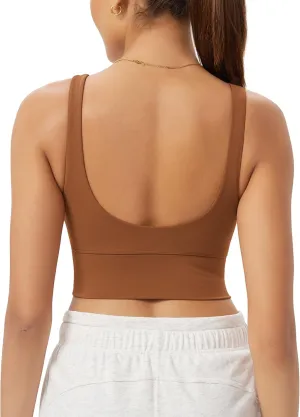 ODODOS Women's Longline U-Back Sports Bra V-Neck Padded Yoga Workout Wirefree Tank Top