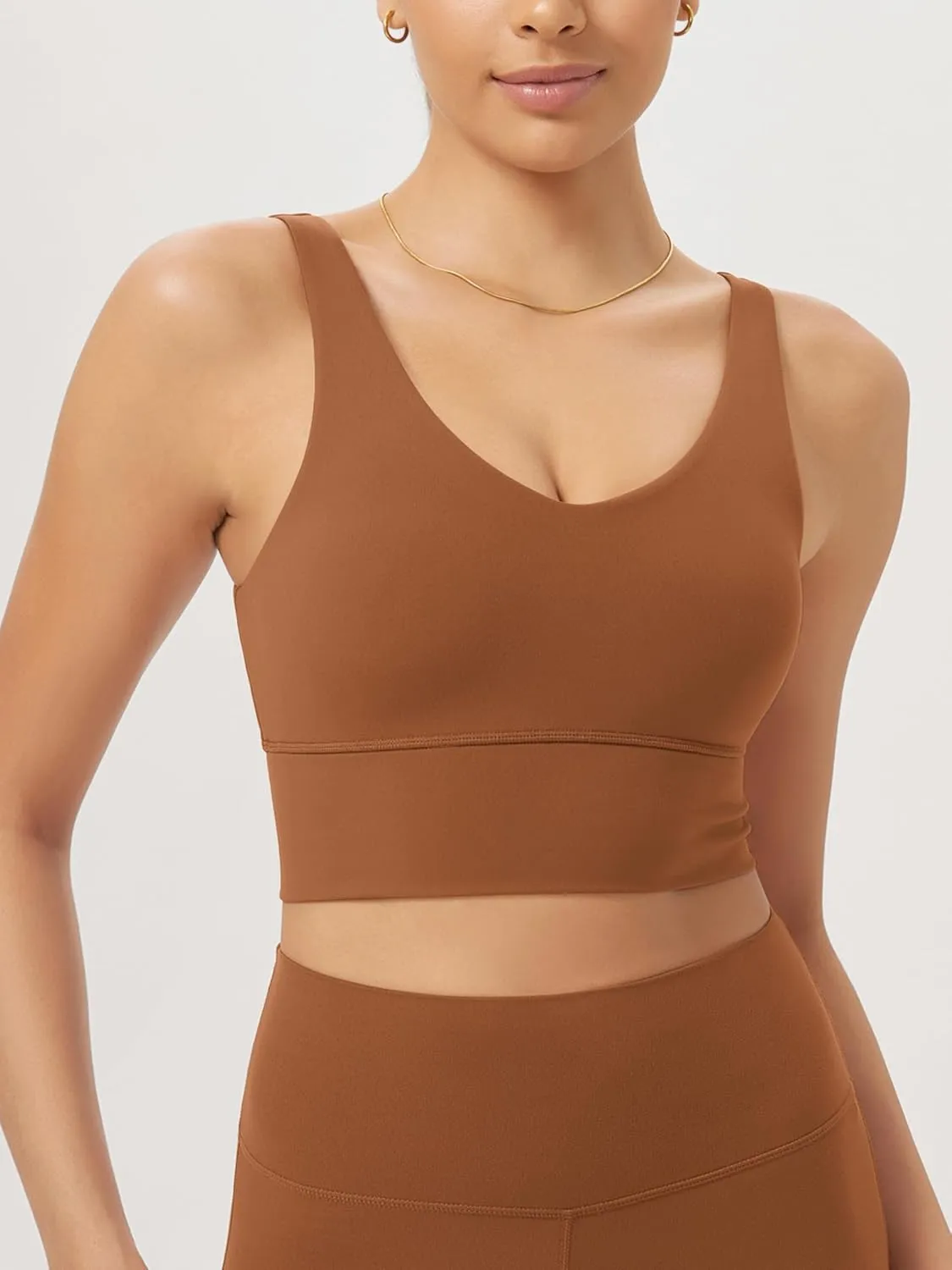 ODODOS Women's Longline U-Back Sports Bra V-Neck Padded Yoga Workout Wirefree Tank Top