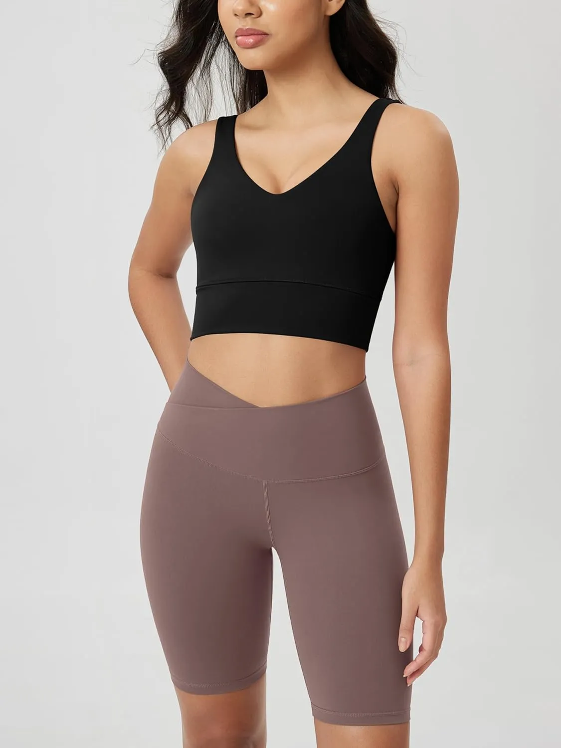ODODOS Women's Longline U-Back Sports Bra V-Neck Padded Yoga Workout Wirefree Tank Top
